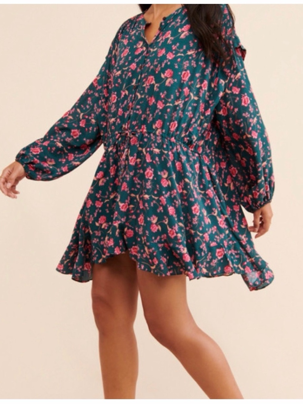 Free people mini dress flower fields emerald